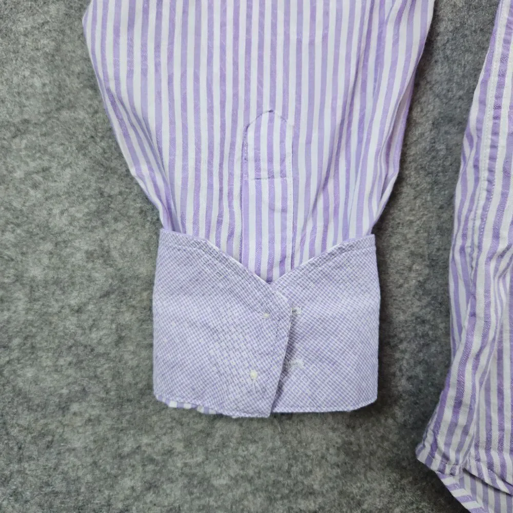 Neiman‎ Marcus Men's Shirt Size L Purple & White Stripes Floral 100% Cotton SPOT
